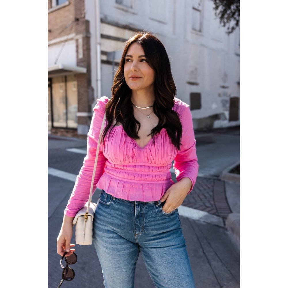 Free‎ People Chloe Smocked Cropped Top in Aurora Pink